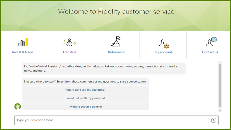 fidelity customer service page