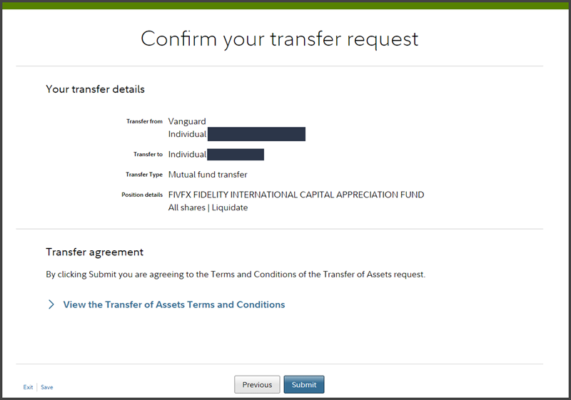 confirm transfer request vanguard fidelity