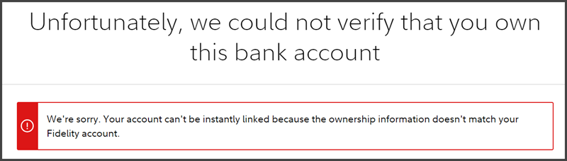 fidelity could not verify bank account