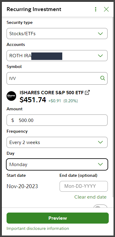 fidelity recurring investment setting up